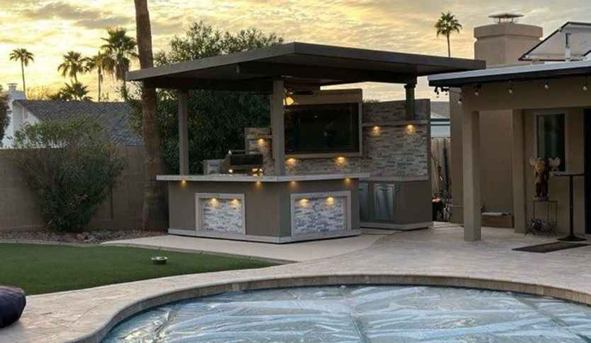 KoKoMo Bermuda Kitchen BBQ Island with Built-In TV, Fire Pit & Bar for Ultimate Outdoor Entertaining by Patio Elegance —…