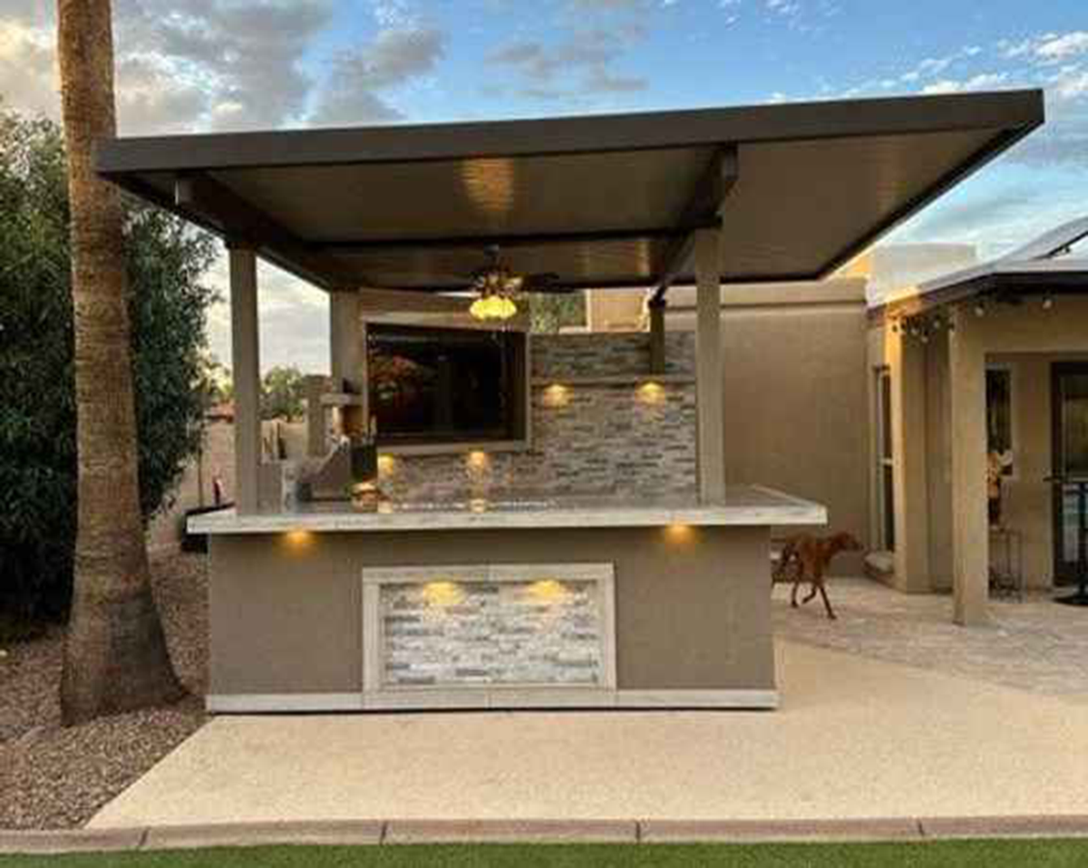 KoKoMo Bermuda Kitchen BBQ Island with Built-In TV, Fire Pit & Bar for Ultimate Outdoor Entertaining by Patio Elegance —…