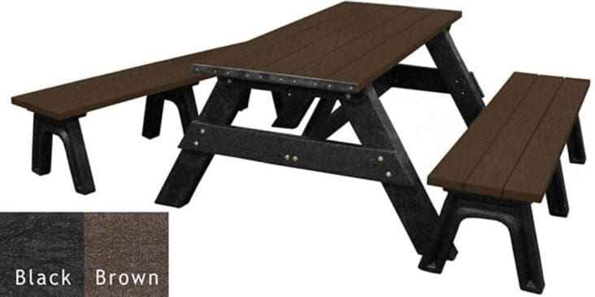 Deluxe Recycled Picnic Table with Detached Benches - Eco-Friendly Outdoor Seating by Patio Elegance — product view 2