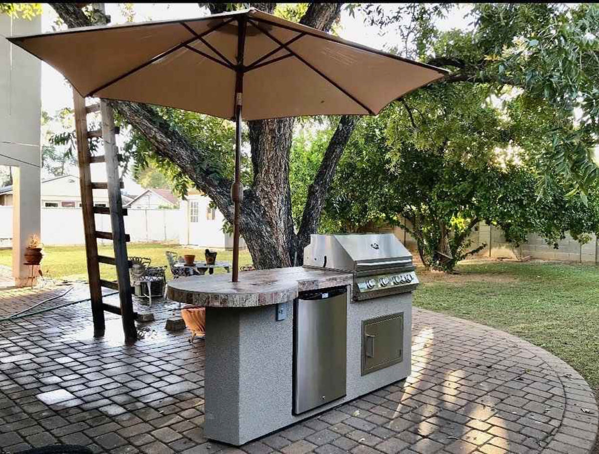 Kokomo Grill BBQ Island Maui 7'6" with 33" Round Bar, LED Lights & Built-In BBQ by Patio Elegance