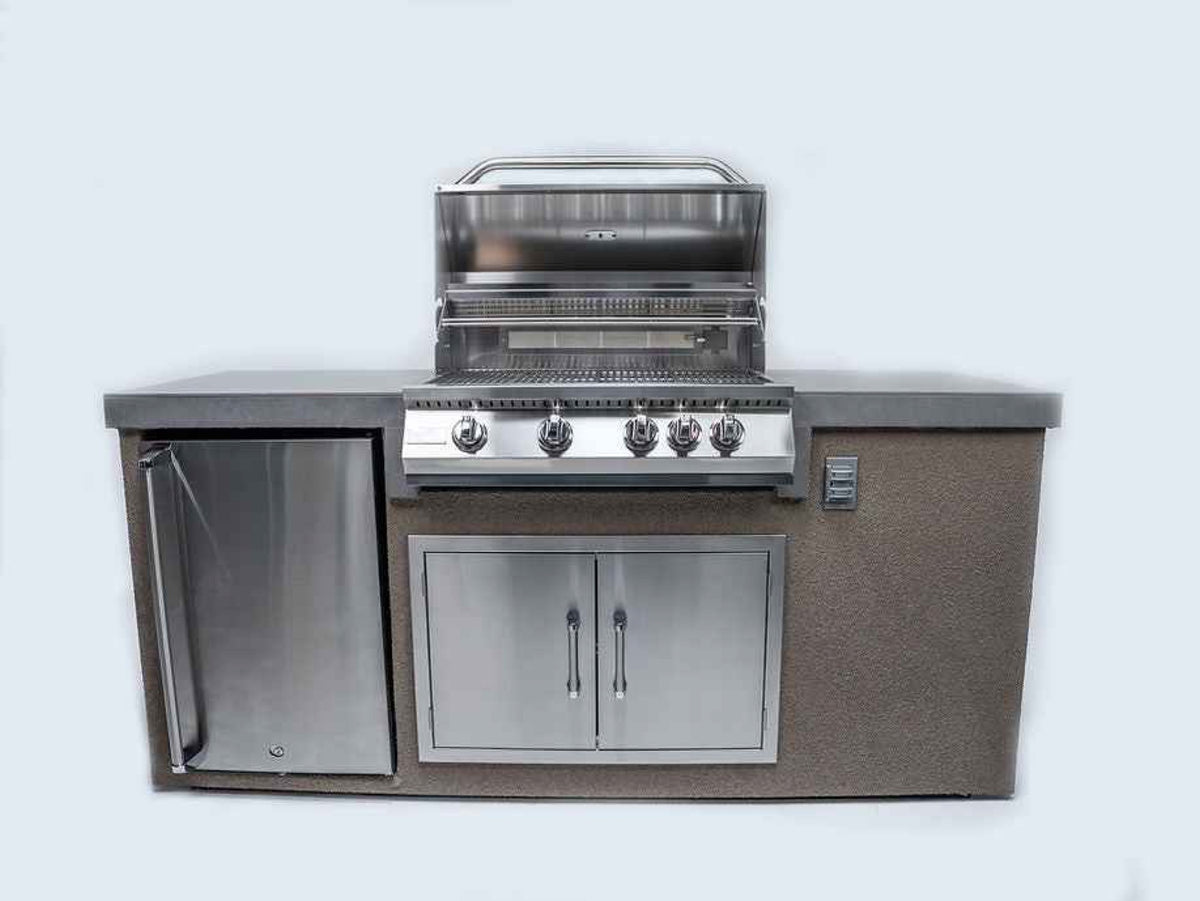 KoKoMo 7' Outdoor Kitchen Island with Grill – Built-In 32” Grill + Fridge by Patio Elegance