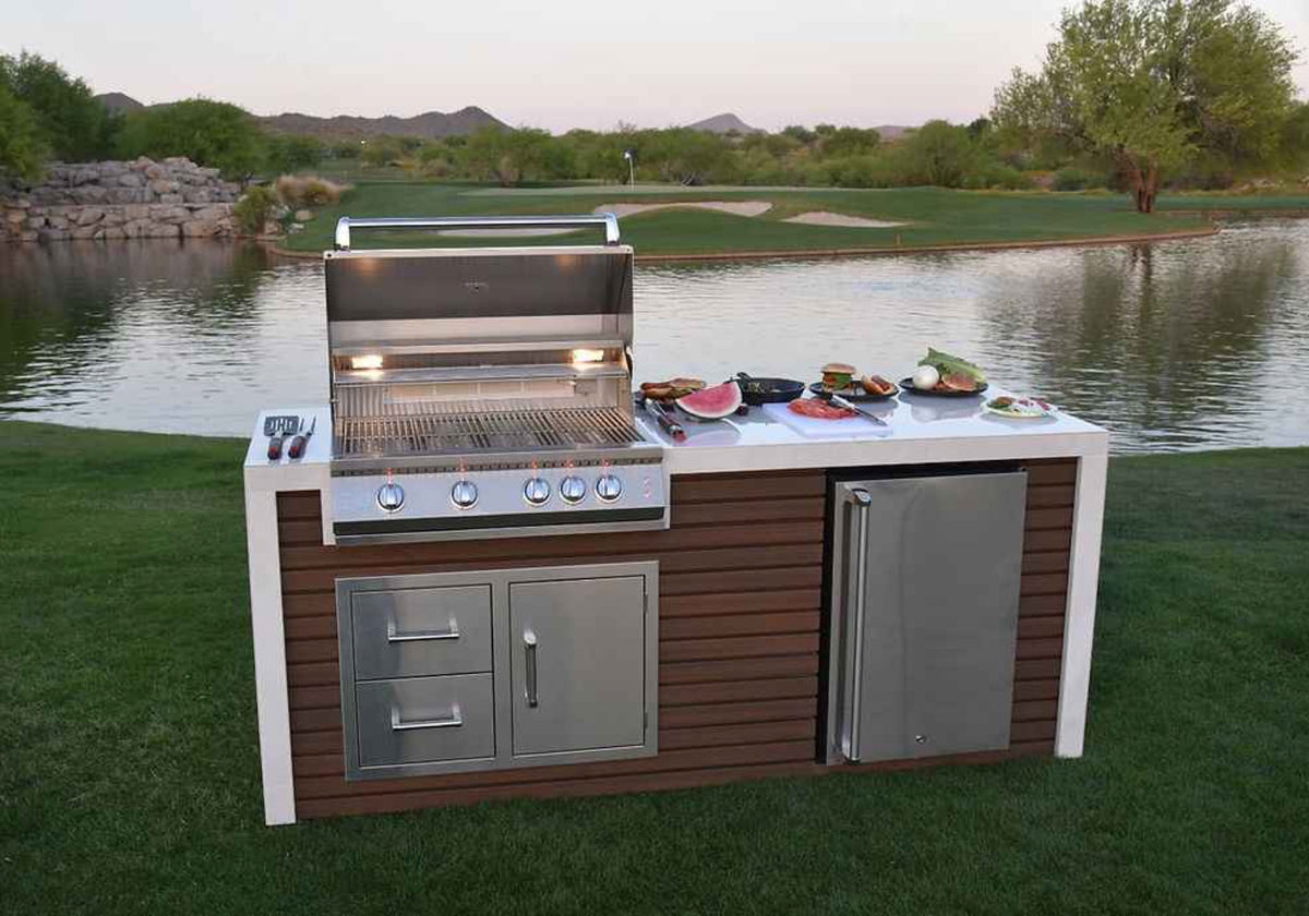 KoKoMo Outdoor Kitchen Island with Waterfall Edge – 32” Built-In Grill by Patio Elegance