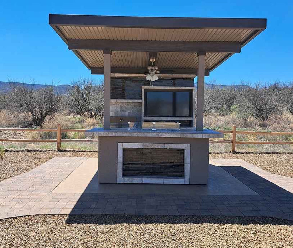 KoKoMo Baja Outdoor Kitchen with 12x12 Patio Cover – Complete Modular BBQ Island with Grill, Fridge & Bar Seating by Patio…