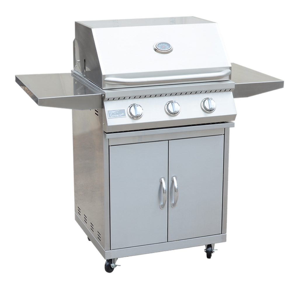 KoKoMo 26” BBQ Grill with 3-Burner Stainless Steel Cart – Freestanding by Patio Elegance