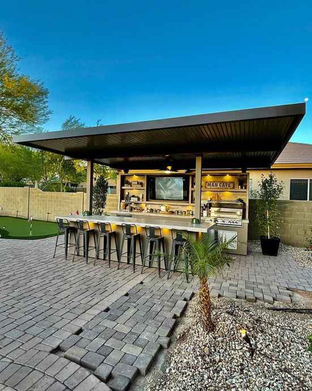 KoKoMo Outdoor Kitchen Pavilion – 20'x20' Luxury BBQ Island with 70" TV, Bar, Grill, Kegerator & More by Patio Elegance