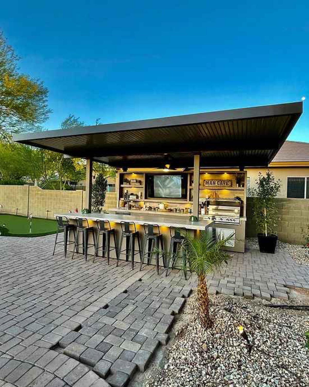 KoKoMo Outdoor Kitchen Pavilion – 20'x20' Luxury BBQ Island with 70" TV, Bar, Grill, Kegerator & More by Patio Elegance