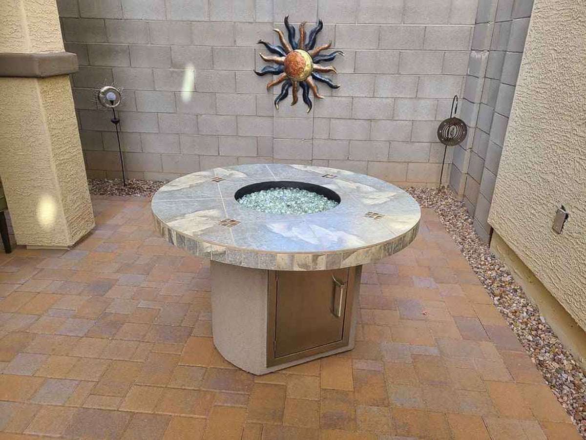 Bahama Outdoor Fire Table - 35,000 BTU Round Dining Height for LP/NG/Wood Use by Patio Elegance