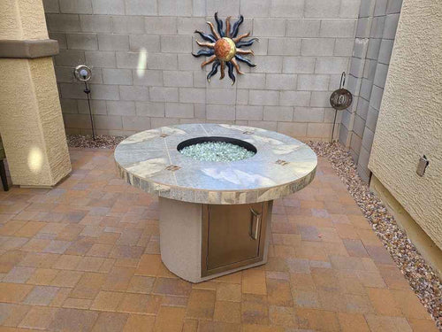 Bahama Outdoor Fire Table - 35,000 BTU Round Dining Height for LP/NG/Wood Use by Patio Elegance