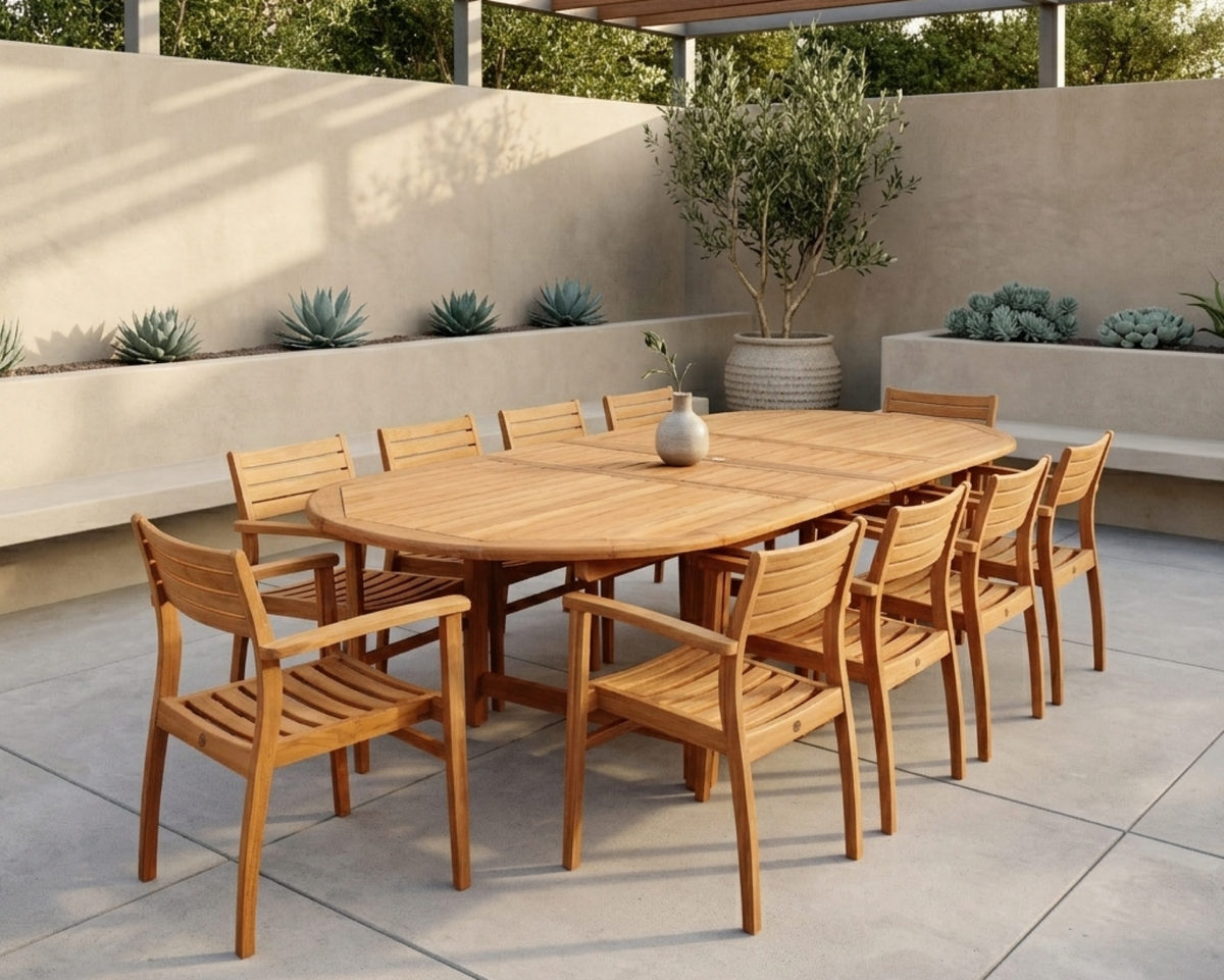 Julien FSC Certified Teak Wood Outdoor Patio Extendable Dining Set by LifestyleGarden US