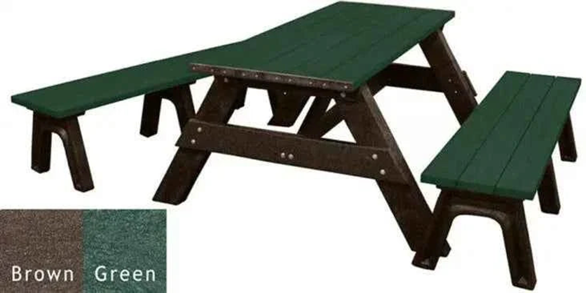 Deluxe Recycled Picnic Table with Detached Benches - Eco-Friendly Outdoor Seating by Patio Elegance — product view 12