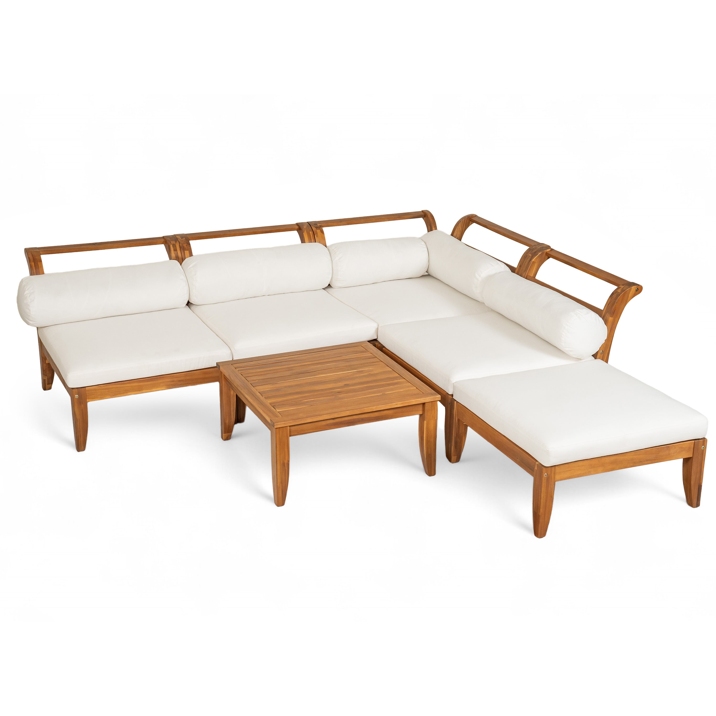 6 Piece Acacia Wood Outdoor Modular Sectional with Daybed and Tea Table