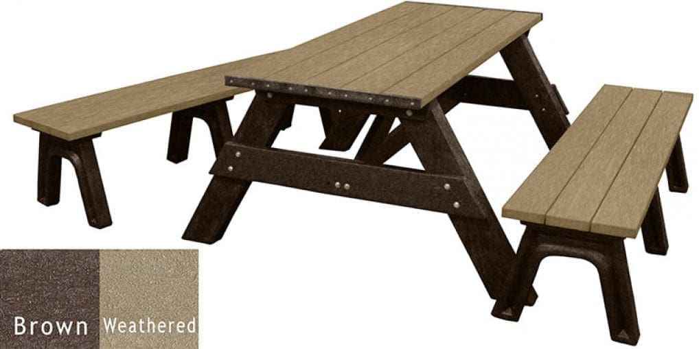 Deluxe Recycled Picnic Table with Detached Benches - Eco-Friendly Outdoor Seating