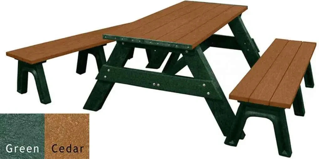 Deluxe Recycled Picnic Table with Detached Benches - Eco-Friendly Outdoor Seating