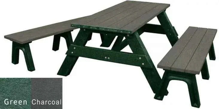 Deluxe Recycled Picnic Table with Detached Benches - Eco-Friendly Outdoor Seating