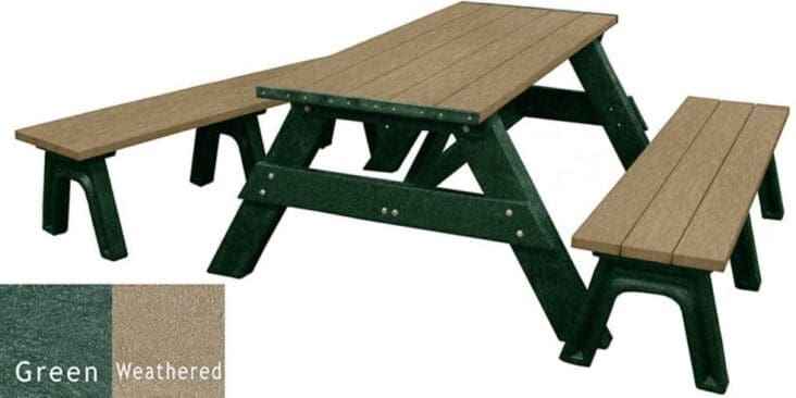 Deluxe Recycled Picnic Table with Detached Benches - Eco-Friendly Outdoor Seating