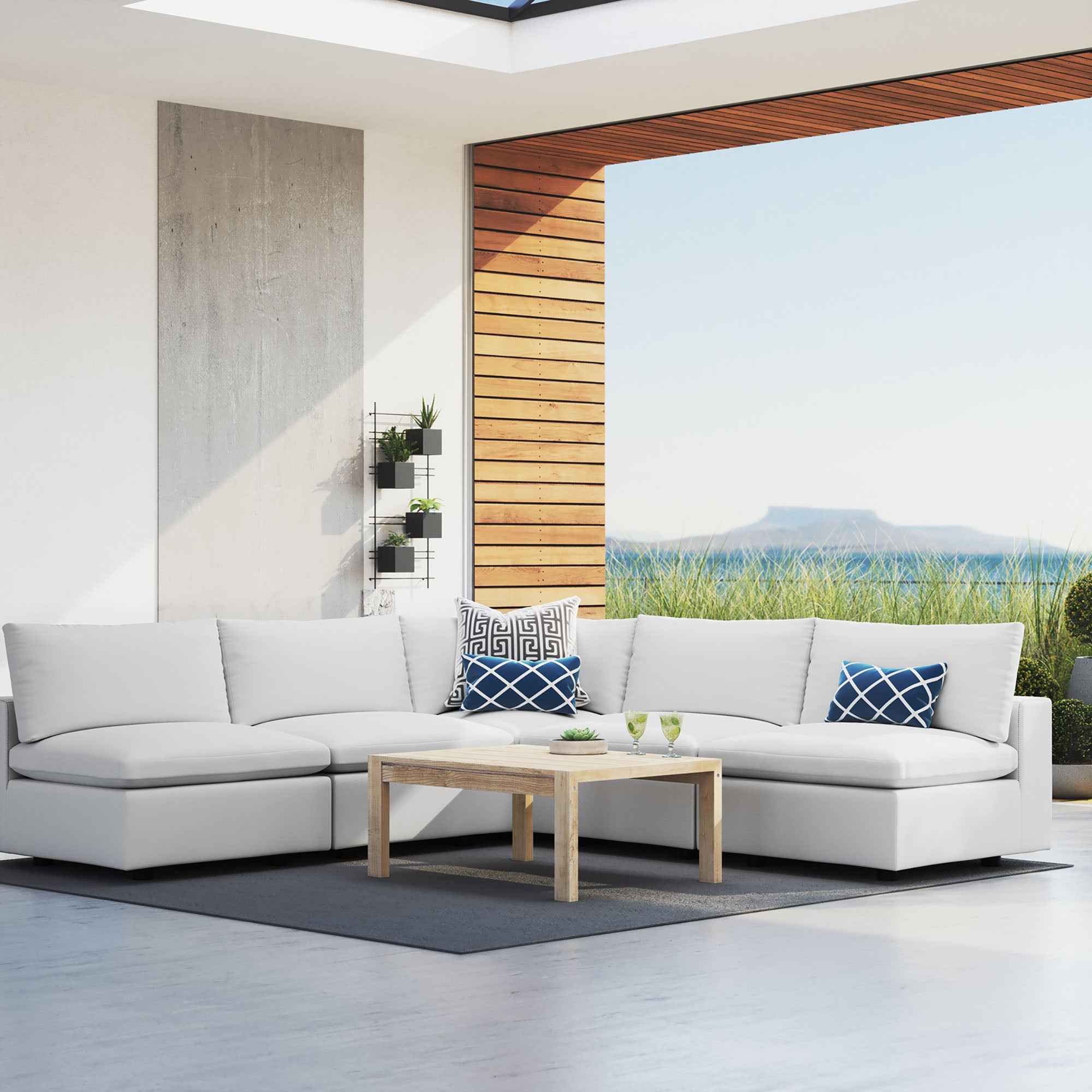 Commix Outdoor Sectional Sofa 5 Piece Sunbrella® White Collection at Patio Elegance