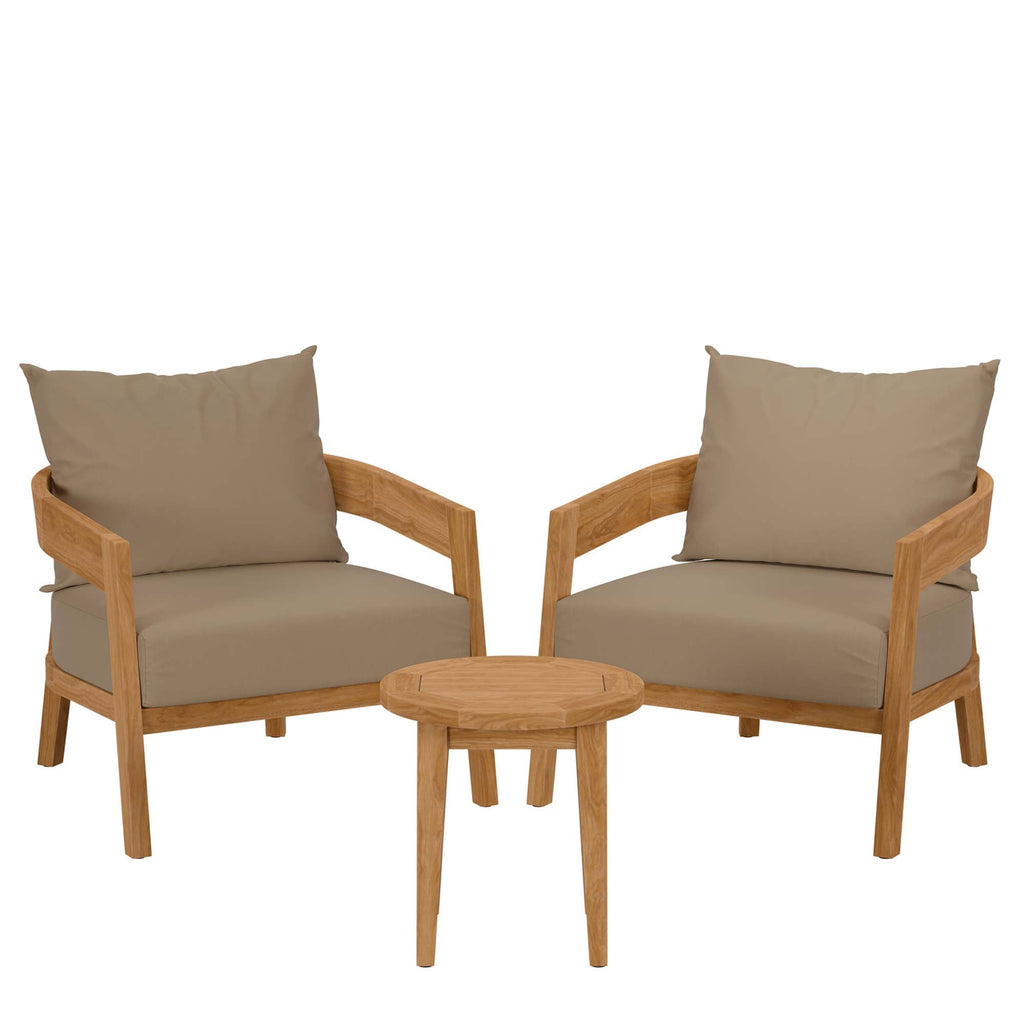 Brisbane Teak Outdoor Patio Set - Stylish 3-Piece Design by Modway