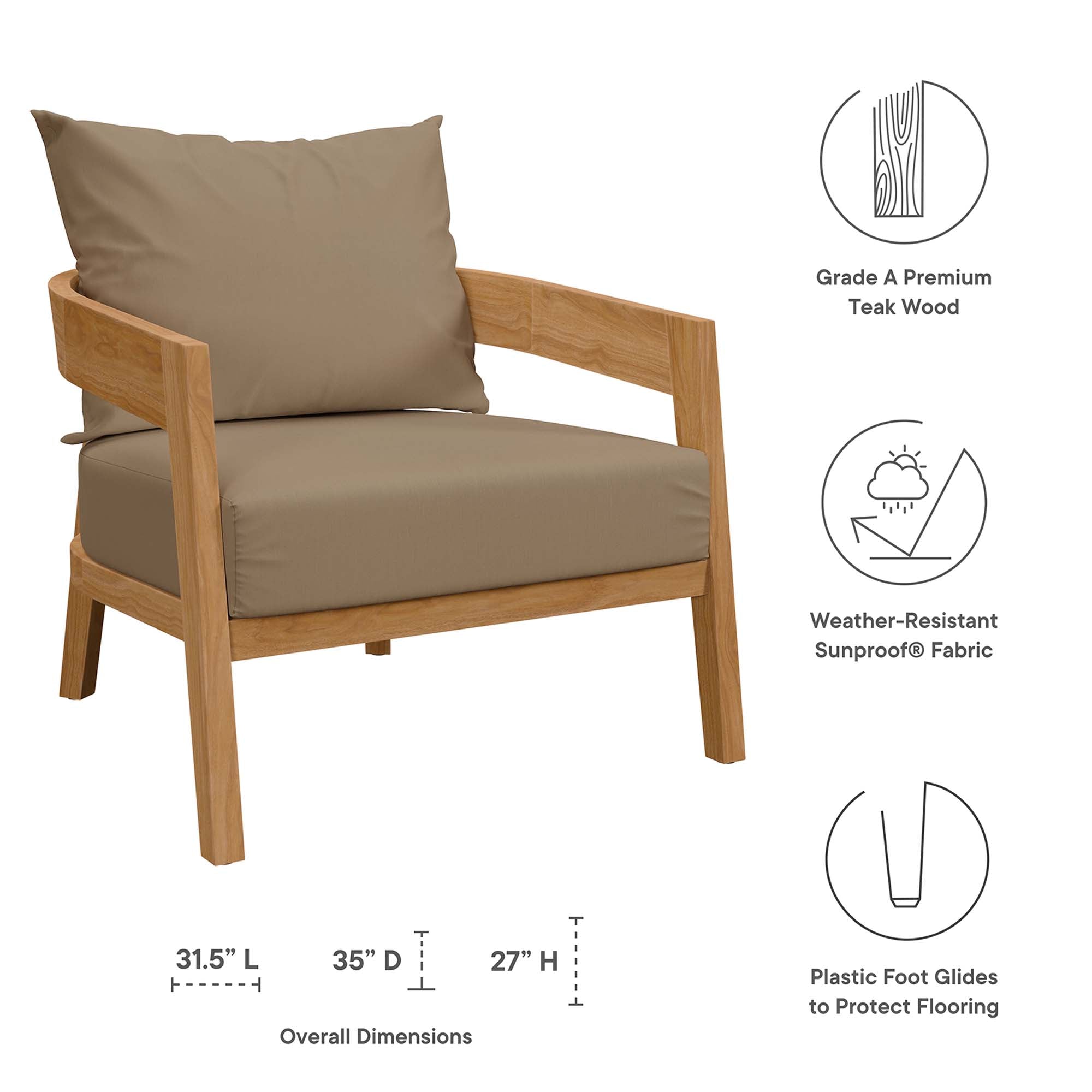 Brisbane Teak Outdoor Patio Set - Stylish 3-Piece Design by Modway