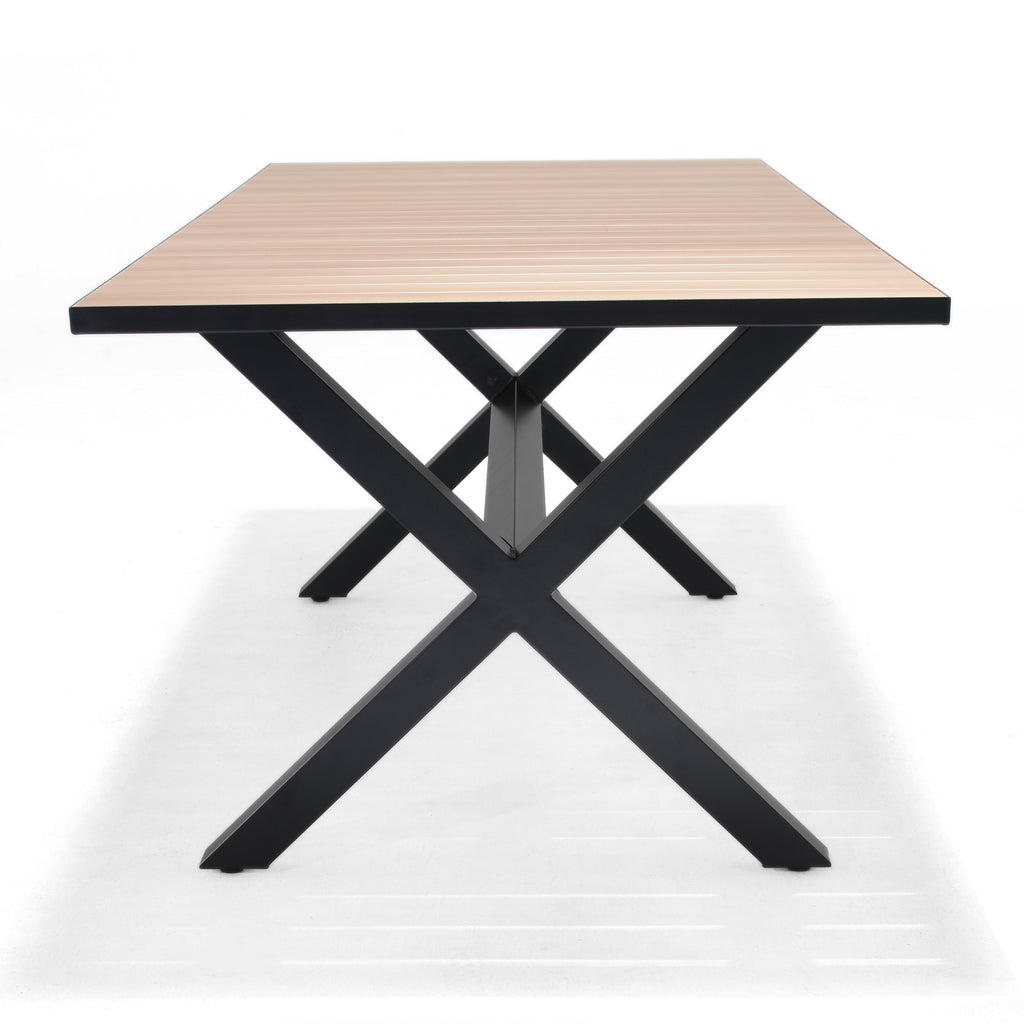 Panama Dark Rectangular Table and 6 Nassau Black Aluminum