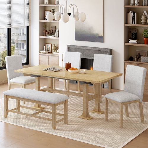 Artisanal 6-Piece Extendable Solid Wood Dining Set with Bench Seating by HouseOfZazla