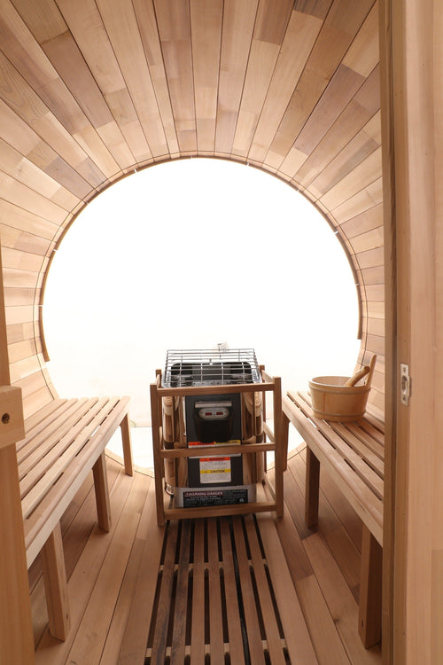 Blisspod, Prague, Canadian Red Cedar Outdoor Steam Barell Sauna, 2-4 / 4-6 persons with Full Glass Back & 2 front Porch…